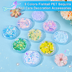 9Pcs 9 Colors Fishtail PET Sequins Nail Care Decoration Accessories&nbsp;MRMJ-OC0003-99