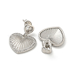 Heart Brass Pave Clear Cubic Zirconia Stud Earrings&nbsp;EJEW-N054-41P