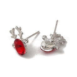 Christmas Deer Head Alloy Glass Stud Earrings for Women&nbsp;X-EJEW-E284-02P