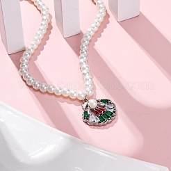 304 Stainless Steel Colorful Cubic Zirconia Shell Shape Pendant Necklaces&nbsp;STAS-Z114-22P