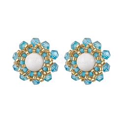 3 Pairs Flower Glass Seed Beaded with Natural Mashan Jade Stud Earrings for Women&nbsp;EJEW-MZ00208