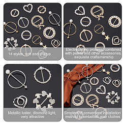 14Pcs 14 Style Alloy Resin Imitation Pearl Buckles&nbsp;JEWB-PH0001-21