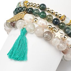 4Pcs 4 Style Natural & Synthetic Mixed Gemstone & Pearl Stretch Bracelets Set&nbsp;BJEW-JB08887