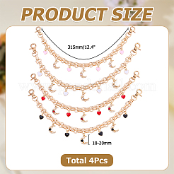 4Pcs 4 Styles Alloy Enamel Heart & Rhinestone Moon Charm Bag Decorativer Chains&nbsp;HJEW-HS00137