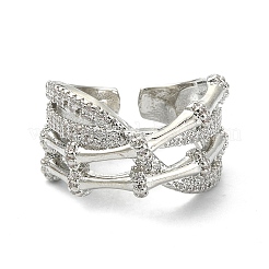 Clear Cubic Zirconia Bamboo Joint Open Cuff Ring&nbsp;RJEW-F144-02P