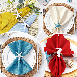 4Pcs 4 Styles Resin Conch Shell Starfish Sea Horse & Jute Rope Napkin Rings&nbsp;AJEW-GF0011-12