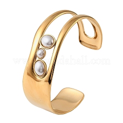 304 Stainless Steel Pave Plastic Pearl Cuff Bangles for Women&nbsp;BJEW-D465-01G