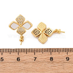 Brass Micro Pave Cubic Zirconia Shell Stud Earrings Findings&nbsp;KK-D363-03G