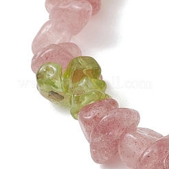 Natural Peridot & Natural Strawberry Quartz Chip Beaded Stretch Bracelets for Women&nbsp;BJEW-JB13278