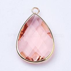 Golden Tone Brass Glass Teardrop Pendants&nbsp;GLAA-M006-A-16G