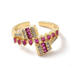 Ion Plating(IP) Cubic Zirconia Rectangle Open Cuff Ring&nbsp;RJEW-C041-11G