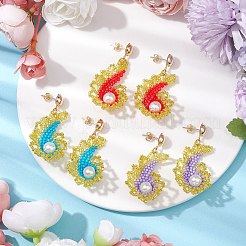 Glass Seed Bead & Glass Pearl Bead Conch Dangle Stud Earrings Set for Women&nbsp;EJEW-MZ00269