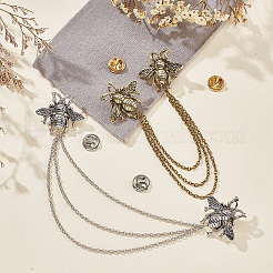 2Pcs 2 Colors Double Bee Hanging Chain Brooch&nbsp;JEWB-GO0001-01
