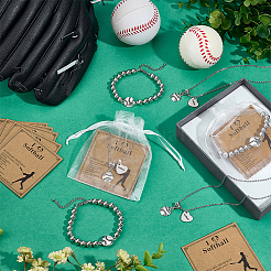 Alloy CCB Plastic Bead Baseball Link Bracelets&nbsp;HJEW-PH02411