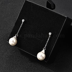 925 Sterling Silver Clear Cubic Zirconia Round Dangle Stud Earrings&nbsp;EJEW-L300-03P