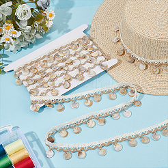 4 Yards Cotton Thread & Linen & Shell Beaded Trim Ribbon&nbsp;OCOR-DR0001-24A