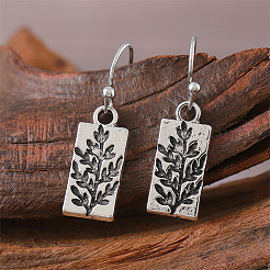 Rectangle with Leaf Pattern Zinc Alloy Dangle Earrings&nbsp;FS-WG8FBD0-01