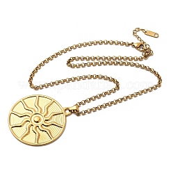 304 Stainless Steel Flat Round with Sun Pendant Necklaces for Women&nbsp;LS-NJEW-G181-06G