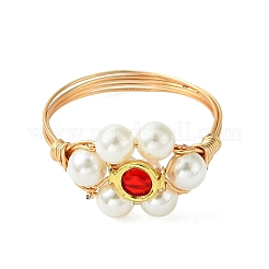 Shell Pearl & Brass Glass Finger Rings&nbsp;RJEW-JR01060