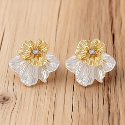 Alloy Micro Pave Cubic Zirconia Flower Stud Earrings for Women&nbsp;WG3B3D7-01