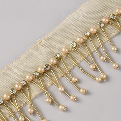 Polyester & Glass Rhinestone & Imitation Pearl Beaded Tassel Ribbon&nbsp;DIY-WH20076-47D