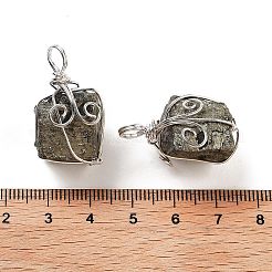 Cuboid Brass Natural Pyrite Pendants&nbsp;G-N0145-10P