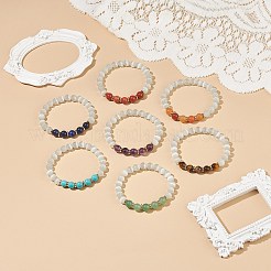 7Pcs 7 Style Natural & Synthetic Mixed Gemstone & Cat Eye Round Beaded Stretch Bracelets Set&nbsp;BJEW-JB08925