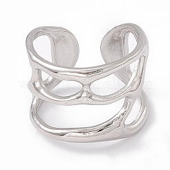 Non-Tarnish 304 Stainless Steel Wide Hollow Open Cuff Ring for Women&nbsp;RJEW-G275-02P