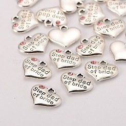 Wedding Theme Antique Silver Tone Tibetan Style Alloy Heart with Step Dad of Bride Rhinestone Charms&nbsp;TIBEP-N005-22A