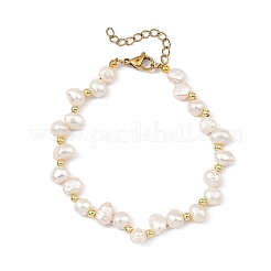 Natural Cultured Freshwater Pearl & Brass Beaded Bracelets for Women&nbsp;BJEW-JB13871