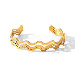 304 Stainless Steel Wavy 3-Line Cuff Bangles for Women&nbsp;WGF7EC5-01