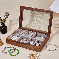 Rectangle Wooden Jewelry Organizer Magnetic Display Cases with Water Ripple Glass Visible Window Lid and Velvet Inside&nbsp;CON-WH0112-095