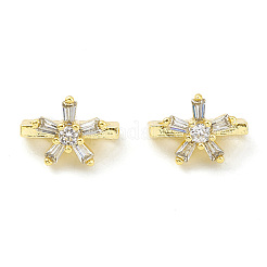 Rack Plating Brass Pave Clear Cubic Zirconia Flower Slide Charms&nbsp;KK-G464-01G