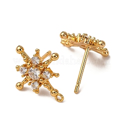 Brass Pave Clear Cubic Zirconia Stud Earring Findings&nbsp;KK-Z121-12G