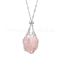 304 Stainless Steel Empty Macrame Pouch Pendant Singapore Chain Necklaces&nbsp;NJEW-JN05284-02