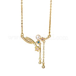 Brass Micro Pave Colorful Cubic Zirconia & Imitation Pearl Star Pendant 304 Stainless Steel Cable Chain Necklaces for Women&nbsp;WGB0BE7-01