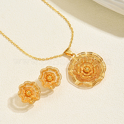 Vintage Brass Flower Stud Earrings & Pendant Necklaces Sets for Women&nbsp;BJ1568