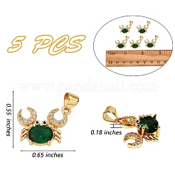 5Pcs Brass Micro Pave Clear & Green Cubic Zirconia Pendants&nbsp;ZIRC-SZ0003-22