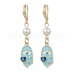 Hamsa Hand Brass Enamel Dangle Earrings&nbsp;EJEW-JE06642