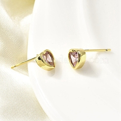 Brass Cubic Zirconia Heart Stud Earrings&nbsp;EJEW-L261-030G