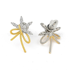 Bowknot Brass Micro Pave Cubic Zirconia Stud Earrings for Women&nbsp;EJEW-Q391-33PG