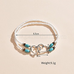Double Heart Alloy Link Stretch Anklets&nbsp;WGCB0A2-01