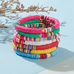 7Pcs Rainbow Polymer Clay Heishi Beads Stretch Bracelets Set&nbsp;BJEW-JB05882