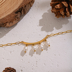 Natural Freshwater Pearl Rice Tassel 304 Stainless Steel Paperclip Chain Necklace for Women&nbsp;AR2544