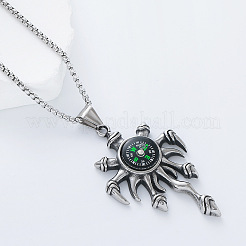 304 Stainless Steel Devil Claw Compass Pendant Long Box Chain Necklaces for Women Men&nbsp;WO1763