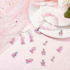 30Pcs 3 Style October Breast Cancer Pink Awareness Ribbon Alloy Enamel Pendants&nbsp;ENAM-SC0003-32