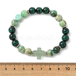 Round Natural Tiger Eye & Green Line Jasper Beaded Stretch Bracelets&nbsp;BJEW-JB14052