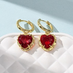 Valentine's Day Heart Brass & Glass Hoop Earrings&nbsp;EJEW-Z164-23G-01