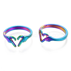 304 Stainless Steel Hand Heart Cuff Rings&nbsp;X-RJEW-N038-121M
