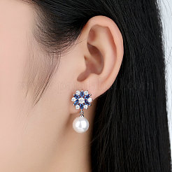 Platinum Plated Brass Flower Cubic Zirconia Stud Earrings&nbsp;EJEW-FF0002-08A